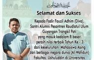 Santri Alumni Pesantren Raudlatul Ulum Guyangan yang masuk kedalam 8 besar peraih nilai terbaik tahun ke - 3 dari keseluruhan Mahasiswa Asing dari berbagai negara dunia